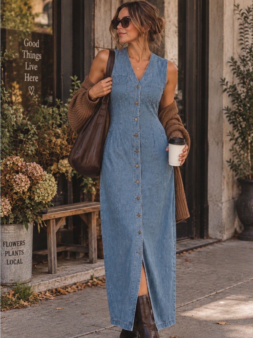 Vintage Eugenia Denim Maxi Dress 100% Cotton Made in Canada 90s